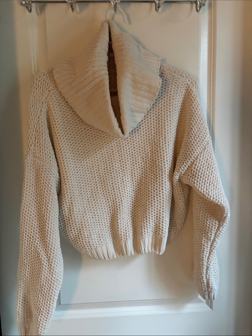 Garage Cream Shawl-Collar Chunky Knit Sweater